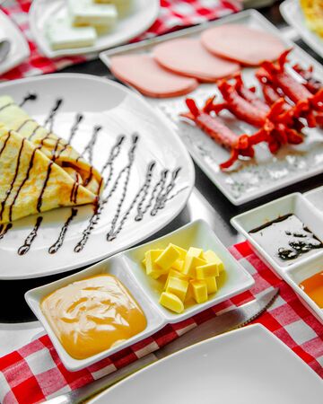 jam and butter with sausagesの写真素材
