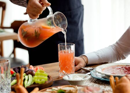 strawberry basil lemonade on the tableの写真素材