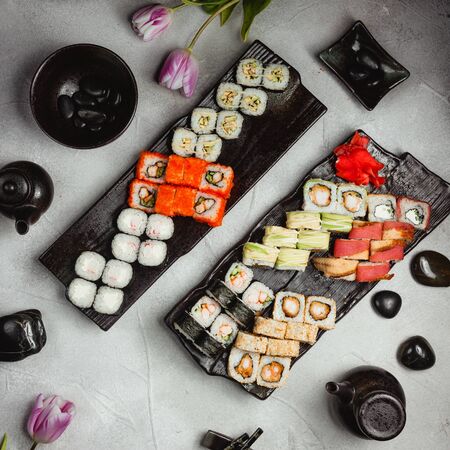 sushi set on the tableの写真素材