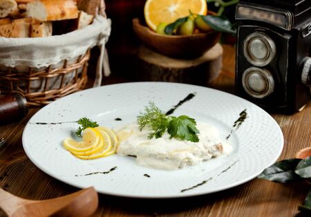 sweet eggs breakfast on the tableの写真素材