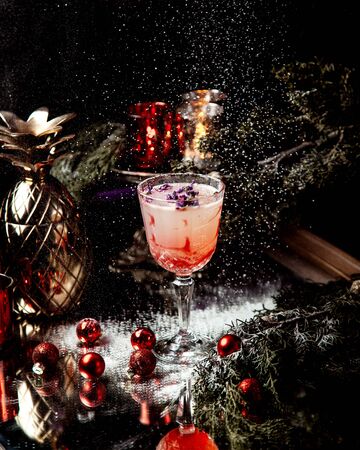 beverage topped with dried flowersの写真素材