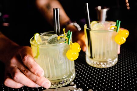 beverage with ice and lemonの写真素材