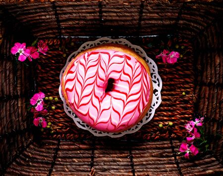 cake in basket topped with creamの写真素材