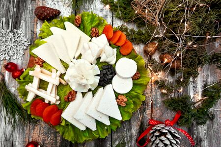 cheese plate with various types of cheeseの写真素材