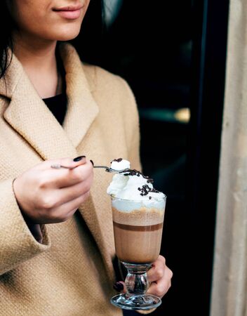 coffee drink with whipped creamの写真素材