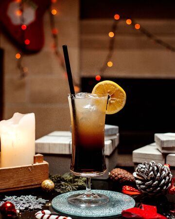 cola with lots of ice and lemonの写真素材