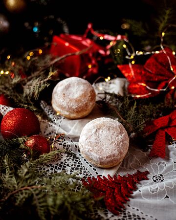 cookies topped with sugar powderの写真素材