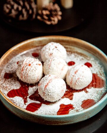 dessert balls covered with coconut chipの写真素材