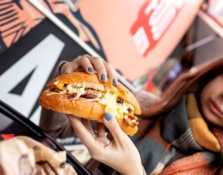 doner in bread with extra cheeseの写真素材