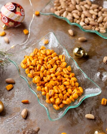 fried corn with fried pistachiosの写真素材