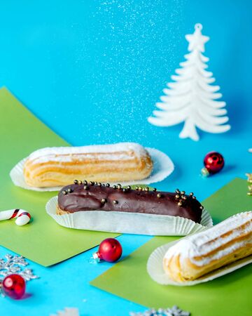 eclairs with various toppingの写真素材