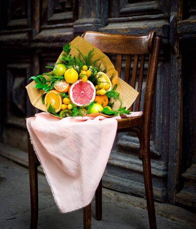 fruit bouquet with various fruitsの写真素材