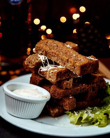garlic toasts with sour cream sauceの写真素材