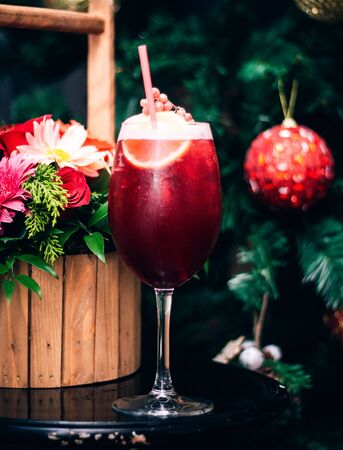fruit juice with berries and citrusの写真素材