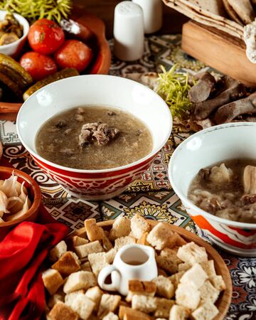 khash soup with side crackersの写真素材