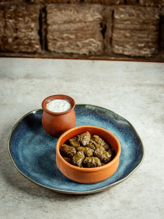 leaves dolma with sour yogurtの写真素材