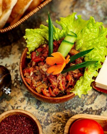 mangal salad with sliced herbsの写真素材