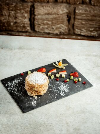 napoleon dessert with strawberry piecesの写真素材
