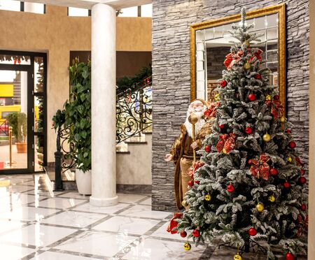 new year tree in lobbyの写真素材