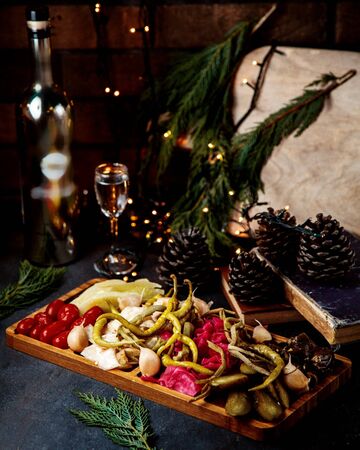 mixed pickles set on the deskの写真素材