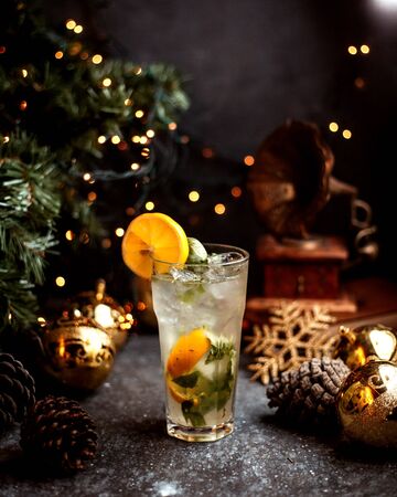refreshing beverage with lemon and iceの写真素材
