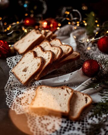 sliced bread and new year toysの写真素材