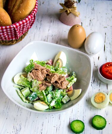 tuna salad with sliced eggsの写真素材