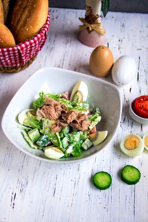 tuna salad with sliced eggsの写真素材