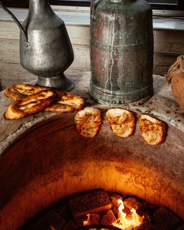 tendir bread in baked in special pitの写真素材