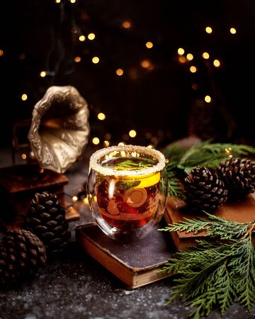 a glass of beverage with salt on topの写真素材