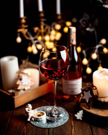 a glass of red wineの写真素材