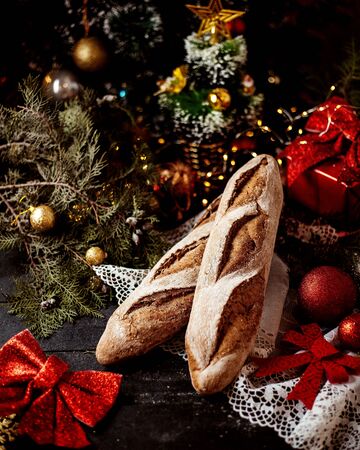 a pair of loaf gray breadの写真素材