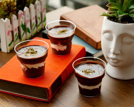 chocolate desserts on the tableの写真素材