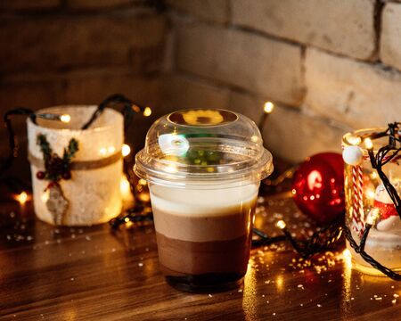 cold chocolate on the tableの写真素材