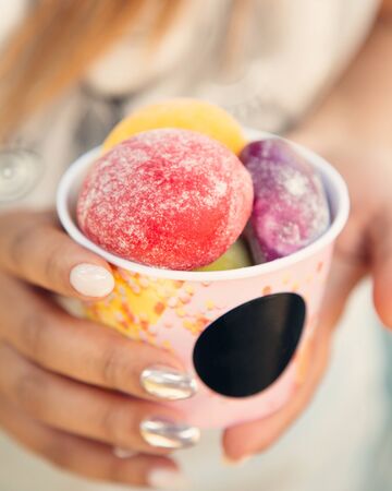 colorful cold cookies in the basketの写真素材