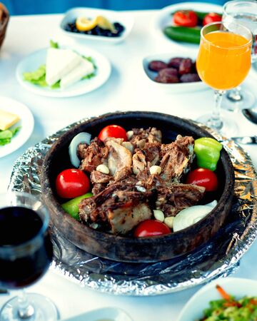 lamb stew with tomato bell pepper garlic and onionの写真素材