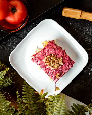 russian traditional salad shuba with herring and beetrootの写真素材