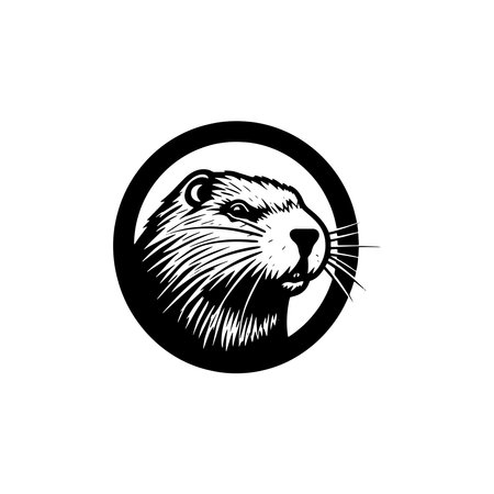 Vector illustration of a beaver head in circle on white background.のイラスト素材