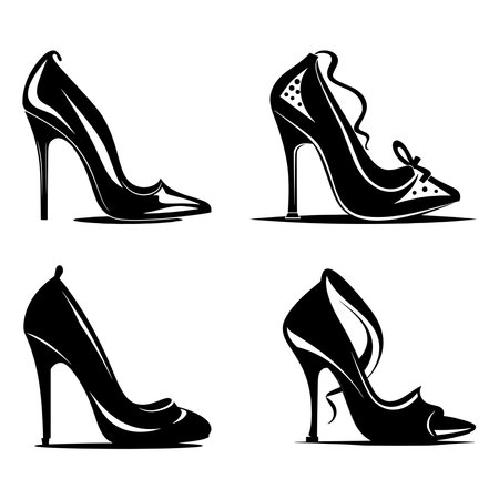 Set of silhouettes of high heel women shoes. Vector illustration.のイラスト素材