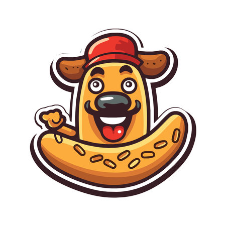 Cute cartoon dog character with sesame seeds. Vector illustration.のイラスト素材