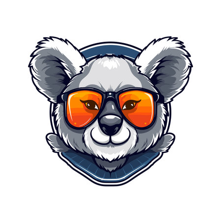 Illustration of a koala head wearing sunglasses viewed from front on isolated white background in retro style.のイラスト素材