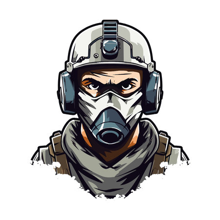 Portrait of a soldier in a gas mask. Vector illustration.のイラスト素材