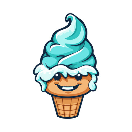 Cute ice cream in waffle cone. Vector illustration isolated on white background.のイラスト素材