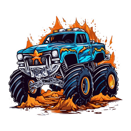 Off-road vehicle in the flames. Vector illustration for your designのイラスト素材