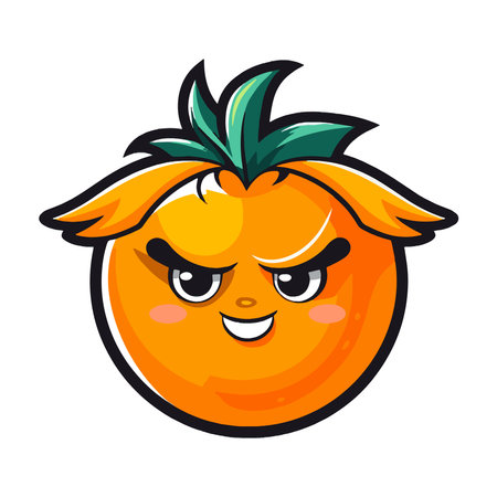Funny orange fruit character. Vector illustration isolated on white background.のイラスト素材
