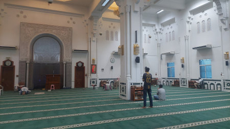 Muslim pilgrims from all over the world gathered to perform Umrah or Hajj at the Mosque in Turkey.の写真素材