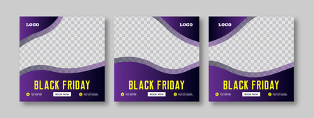 Set of Black Friday sale social media pack template and post, Suitable for social media post, web and internet, advertising banner. Black Friday holiday event.のイラスト素材