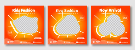 Set of minimal square social media banner template. Social media sale post. Flat and minimalist. Suitable for fashion social media posts and web internet ads.のイラスト素材