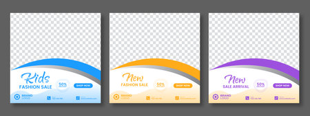 Set of minimal square social media banner template. Social media sale post. Flat and minimalist. Suitable for fashion social media posts and web internet ads.のイラスト素材
