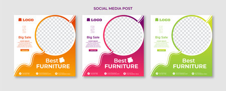 Business real estate social media post square banner template. Furniture social media post templates. Suitable for web banners, advertising, house sale social media posts, web ads,のイラスト素材